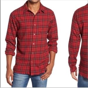 FRAME Denim Cotton Flannel Plaid Button Up w/ Raw Hem EUC/sz XL